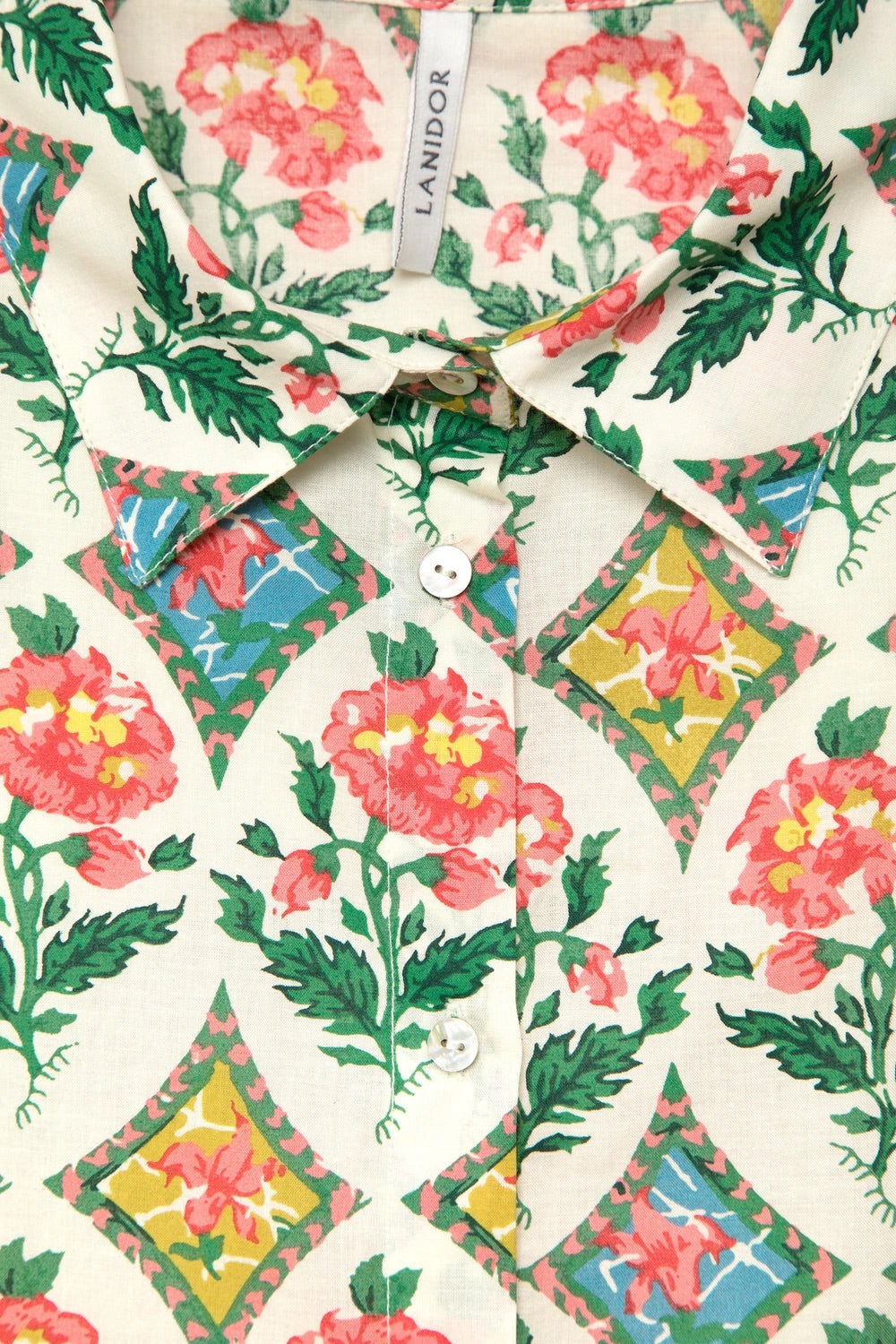 Tile Floral Print Cotton Shirt in Cream