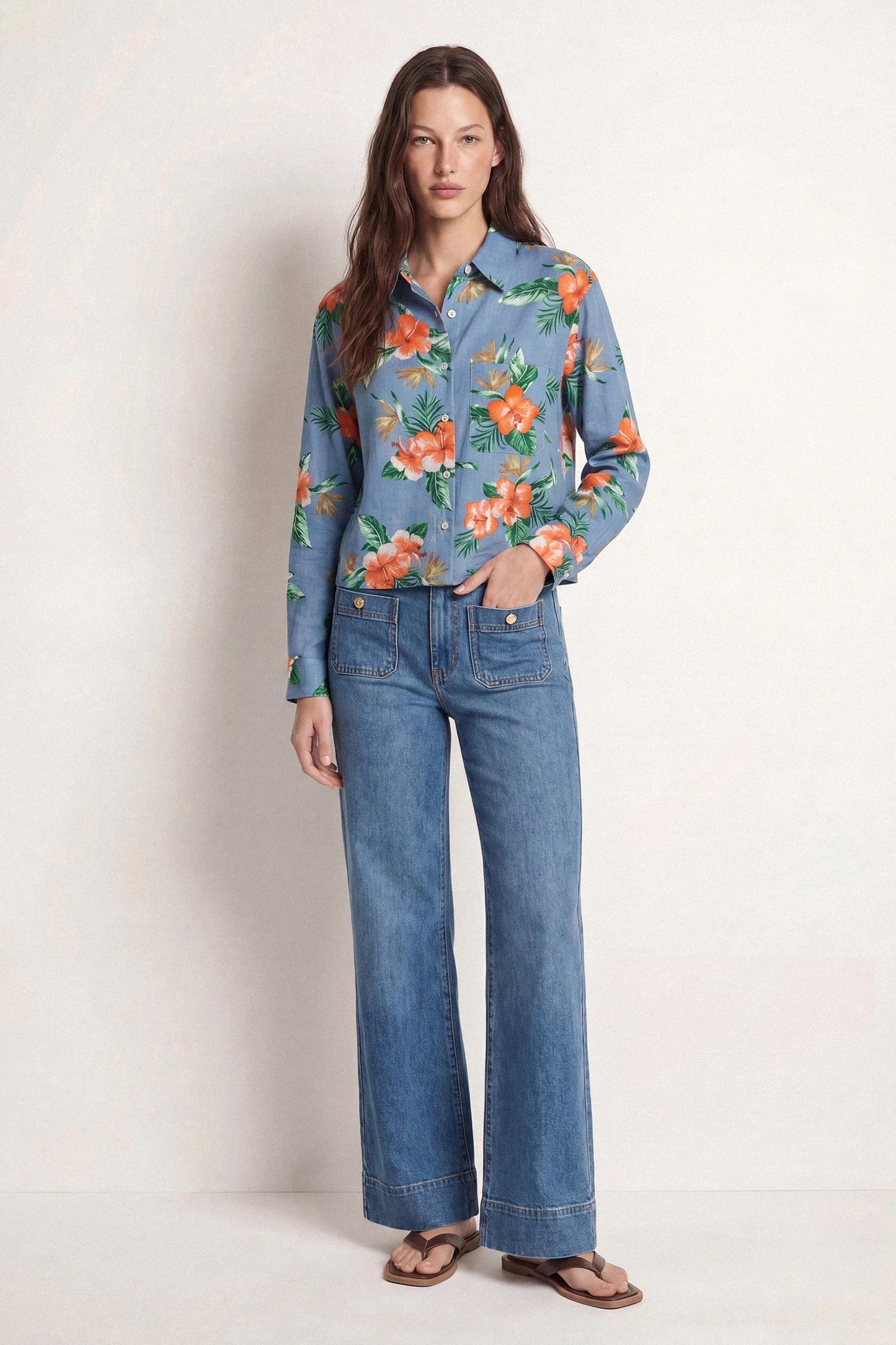 Hibiscus Print Cotton Shirt