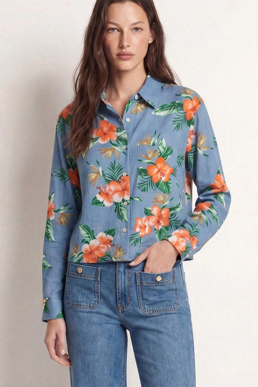 Hibiscus Print Cotton Shirt