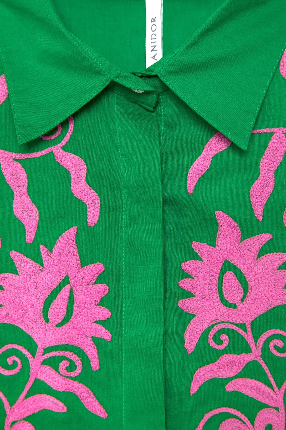Floral Embroidered Cotton Shirt in Green