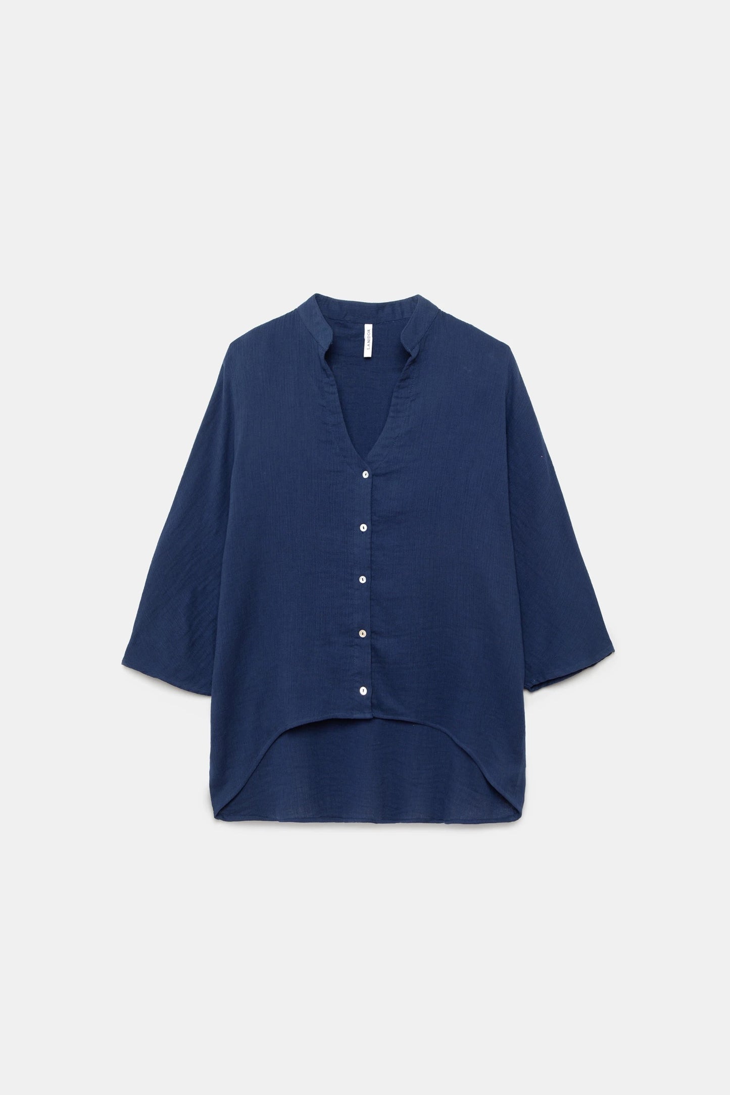 Navy Asymmetric Cotton Blouse