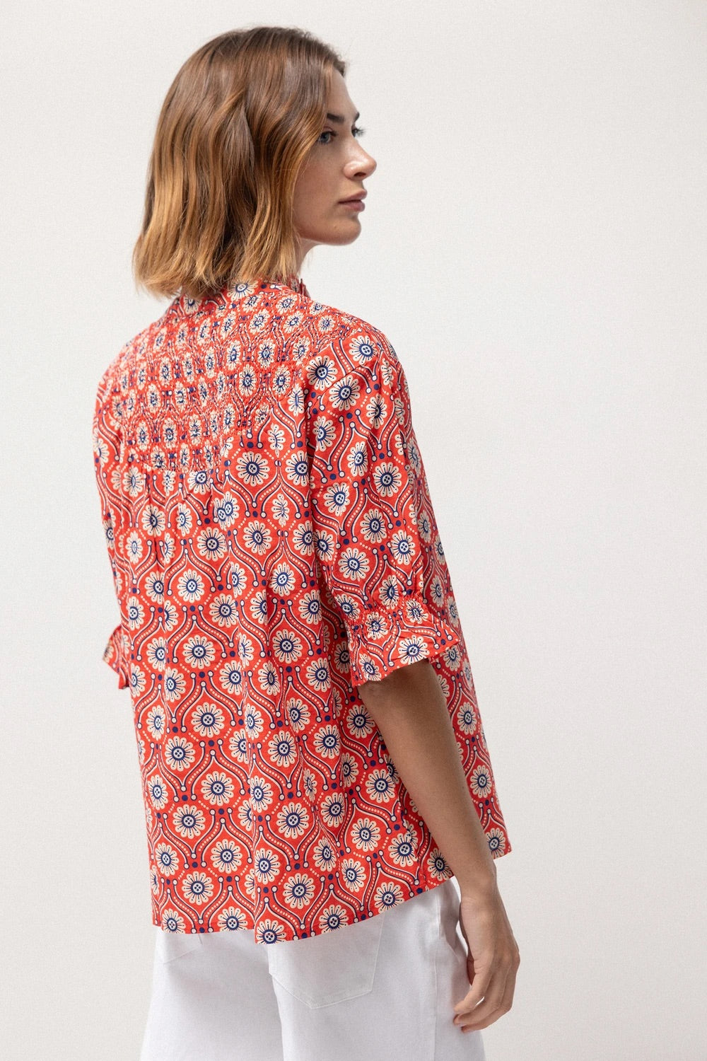 Medallion Print Cotton Blouse in Red