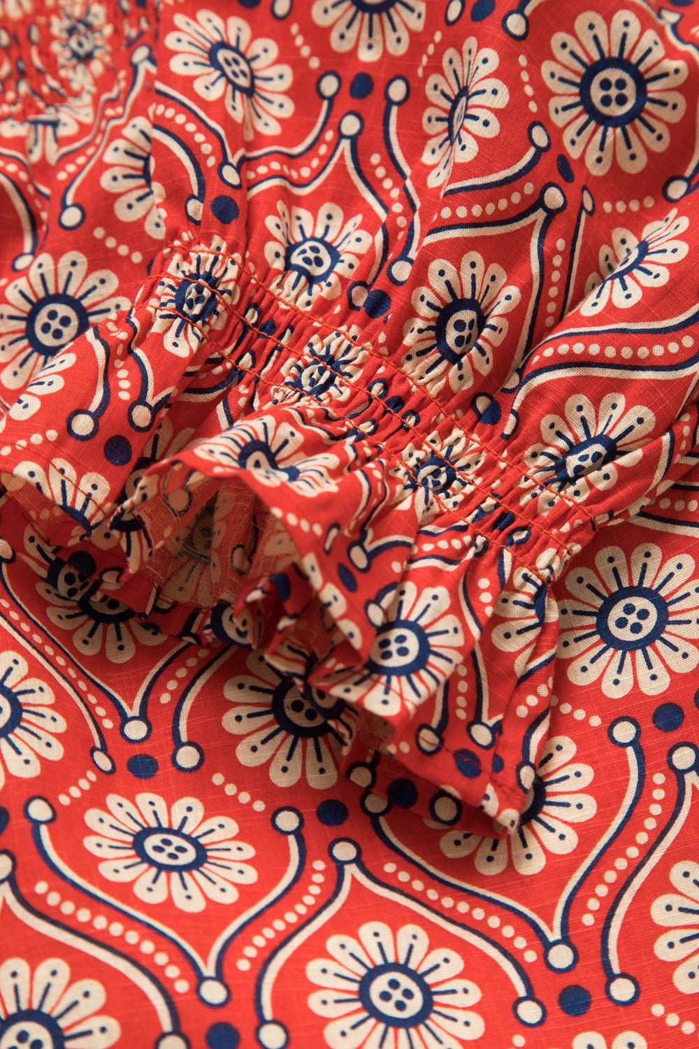 Medallion Print Cotton Blouse in Red