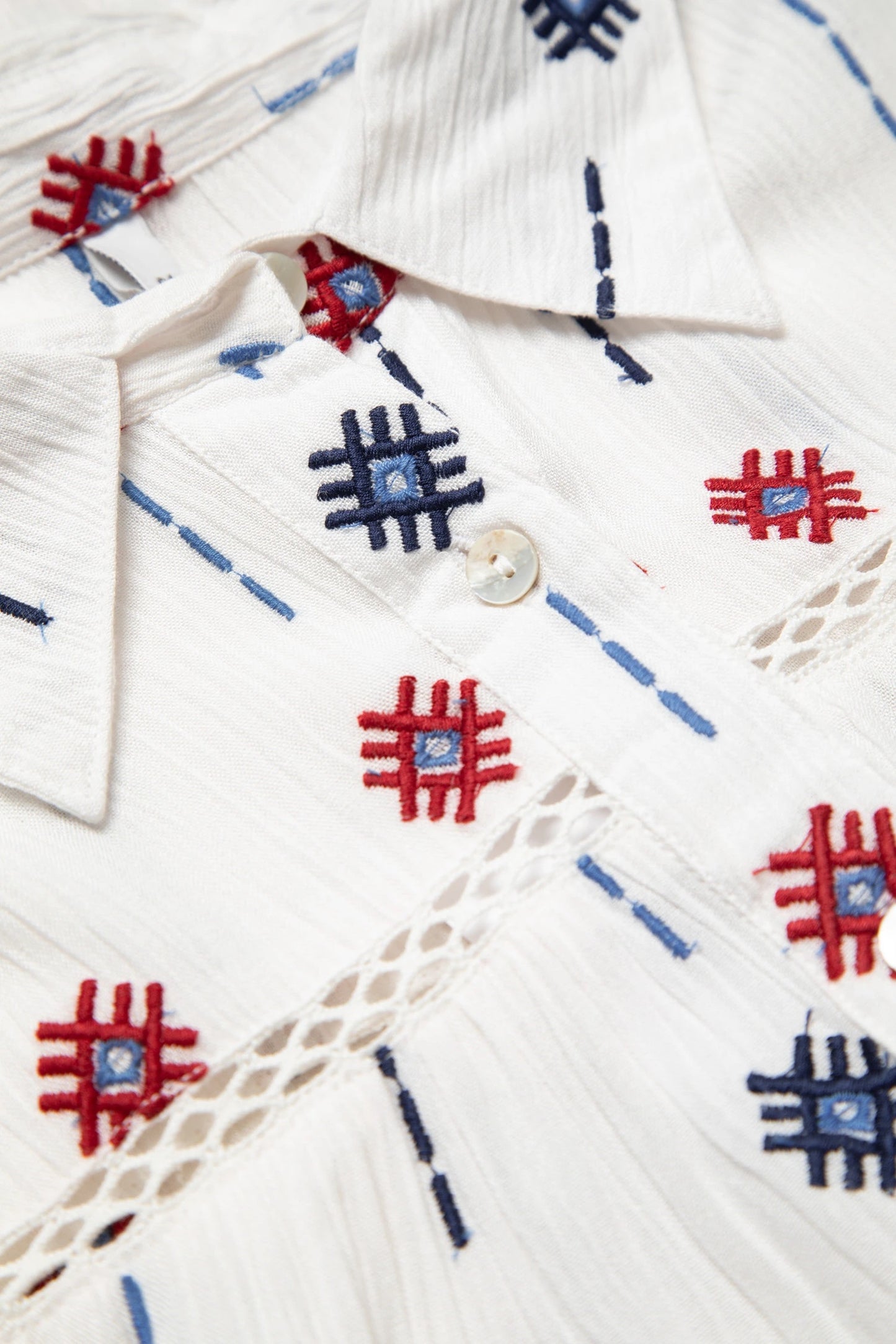 Geometric Embroidered Oxford Shirt in White