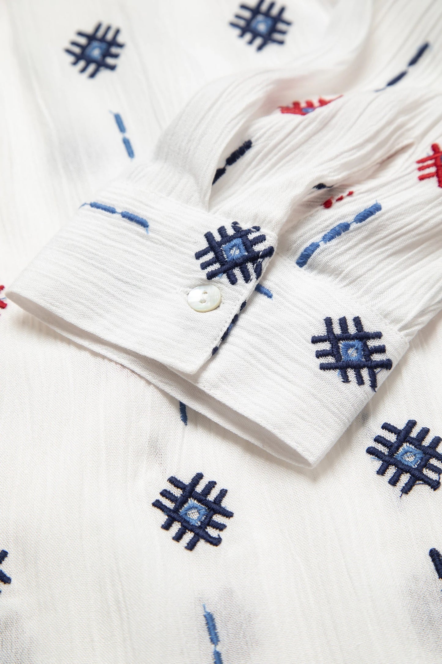 Geometric Embroidered Oxford Shirt in White