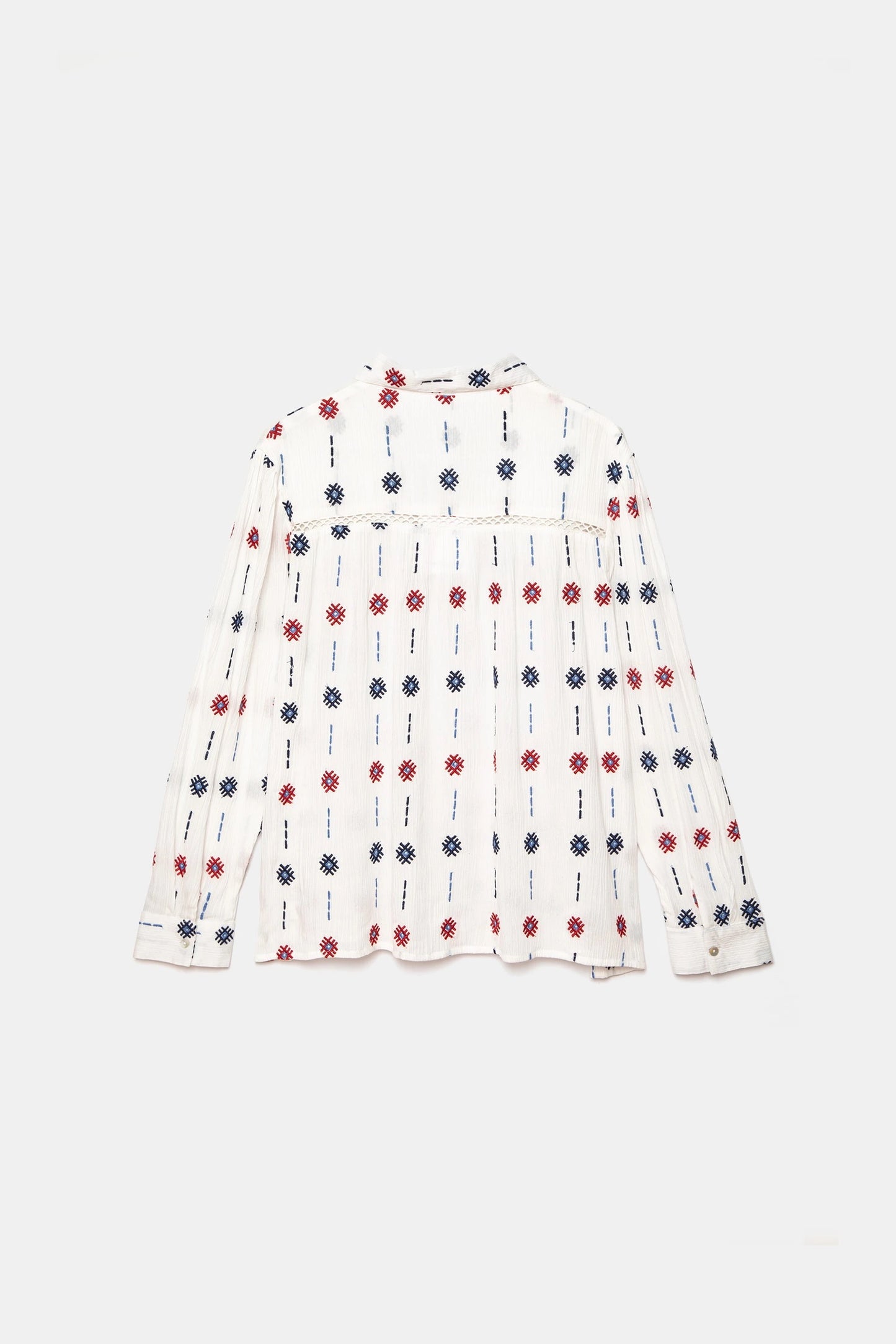 Geometric Embroidered Oxford Shirt in White