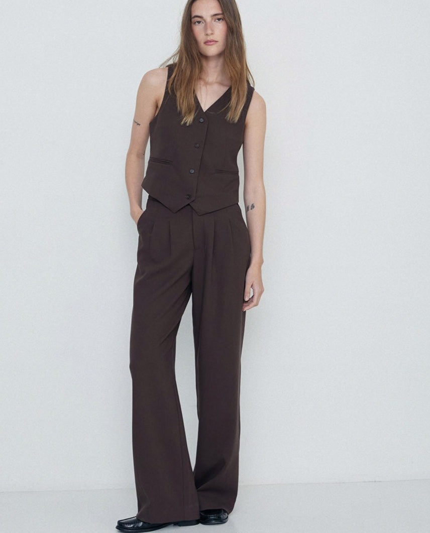 Wide Pleated Trousers in Chocolate