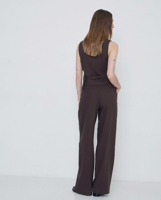Wide Pleated Trousers in Chocolate