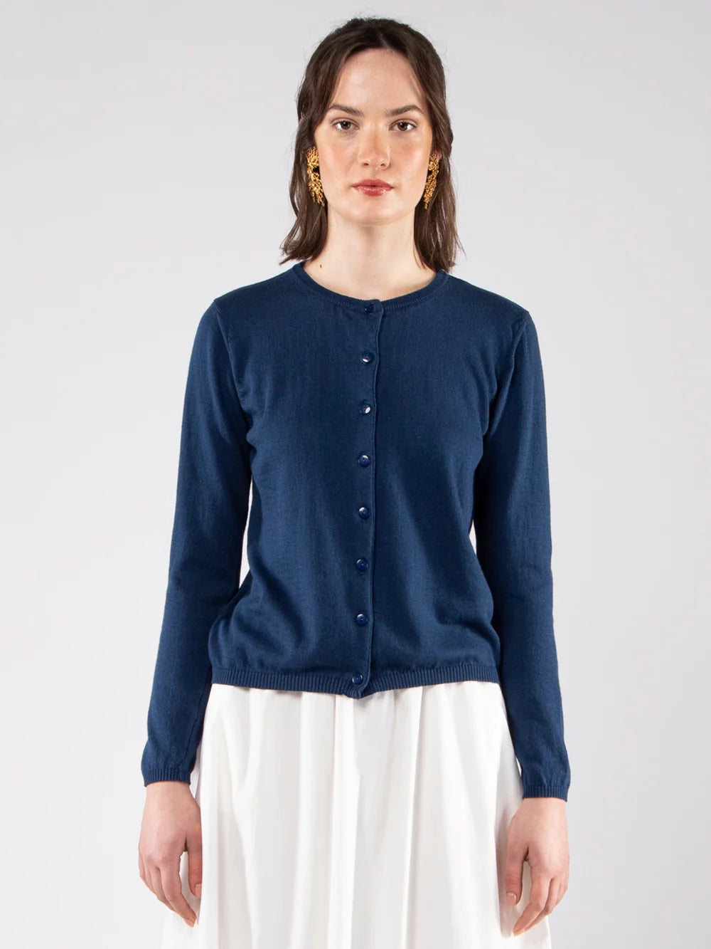 Cotton Cardigan in Navy Blue