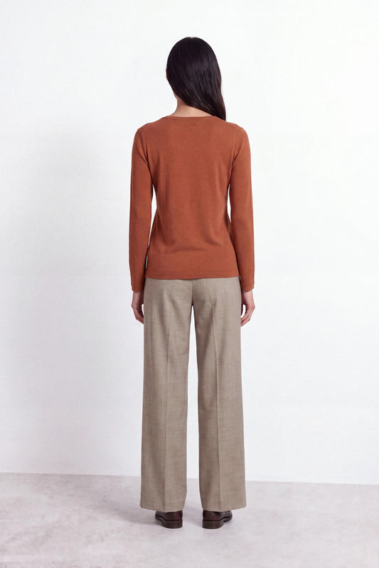 Round-Neck Knit Sweater in Rust
