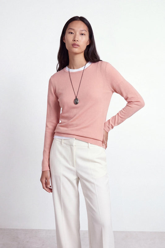 Round-Neck Knit Sweater in Old Pink