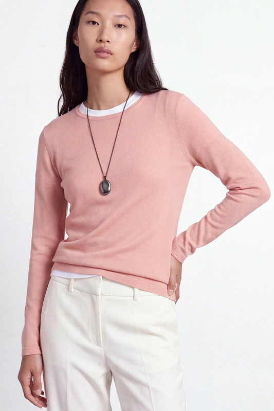 Round-Neck Knit Sweater in Old Pink