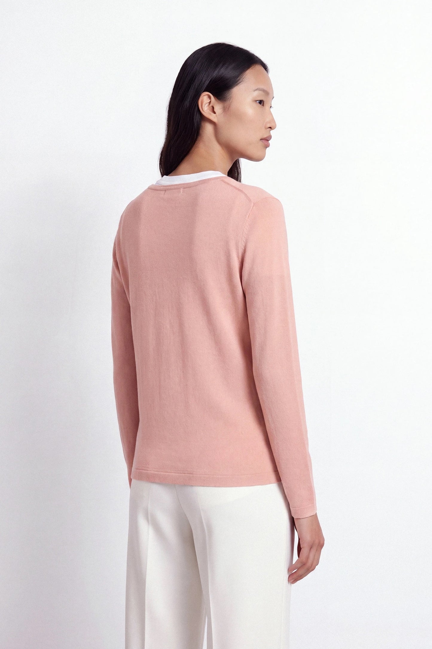Round-Neck Knit Sweater in Old Pink
