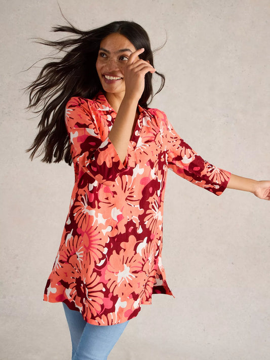 Blake Linen Tunic in Red print by White Stuff
