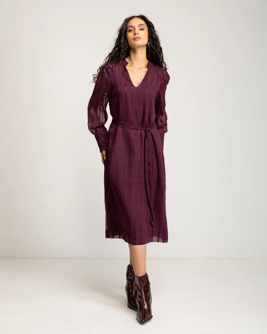 Orea Chiffon Midi Dress in Aubergine