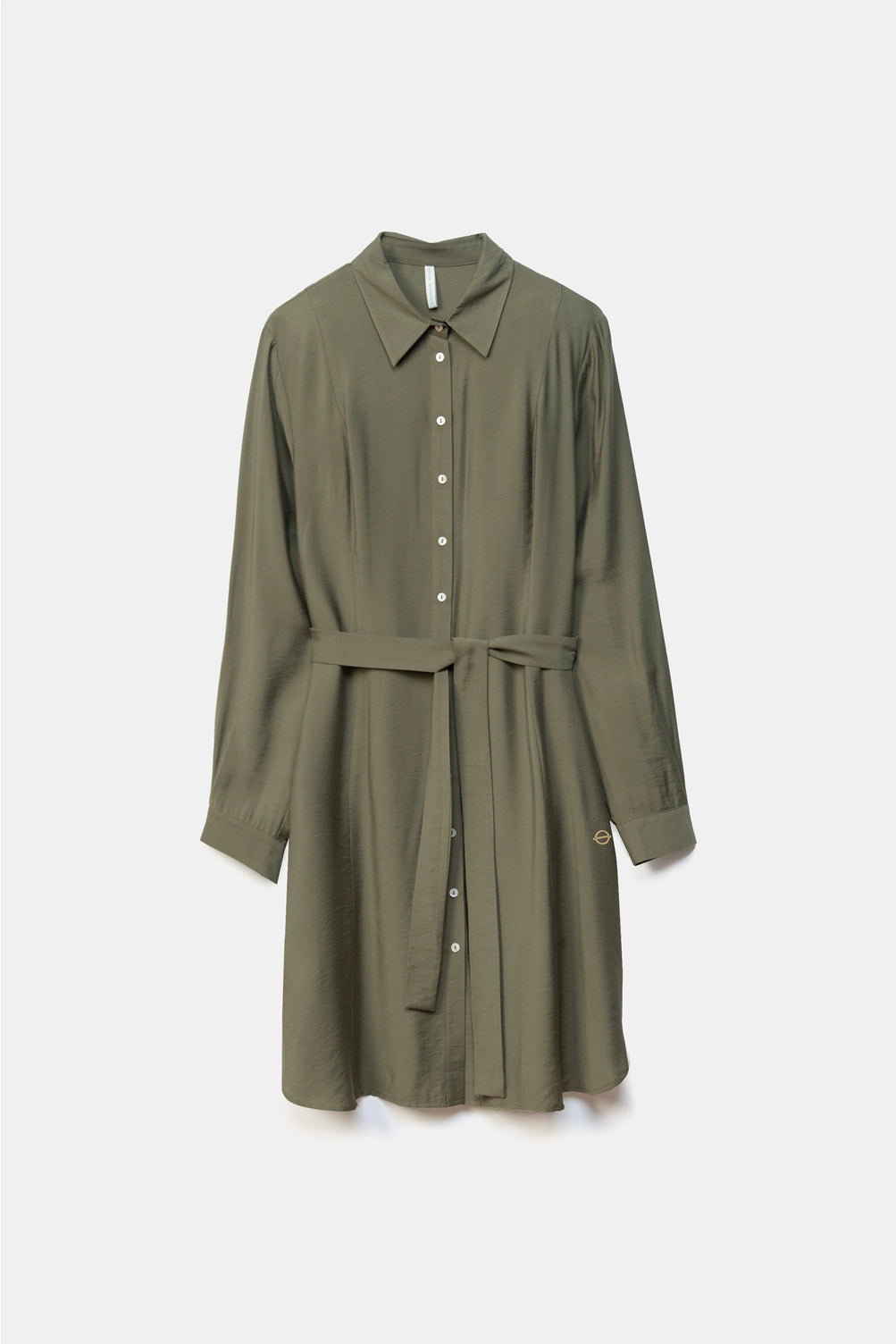 Plain Shirt-Style Midi Dress in Green
