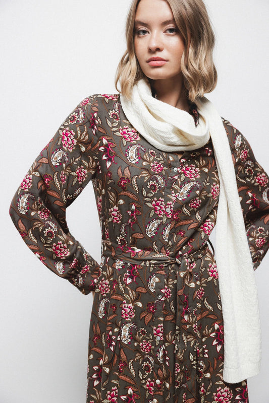 Midi Printed dress in Khaki