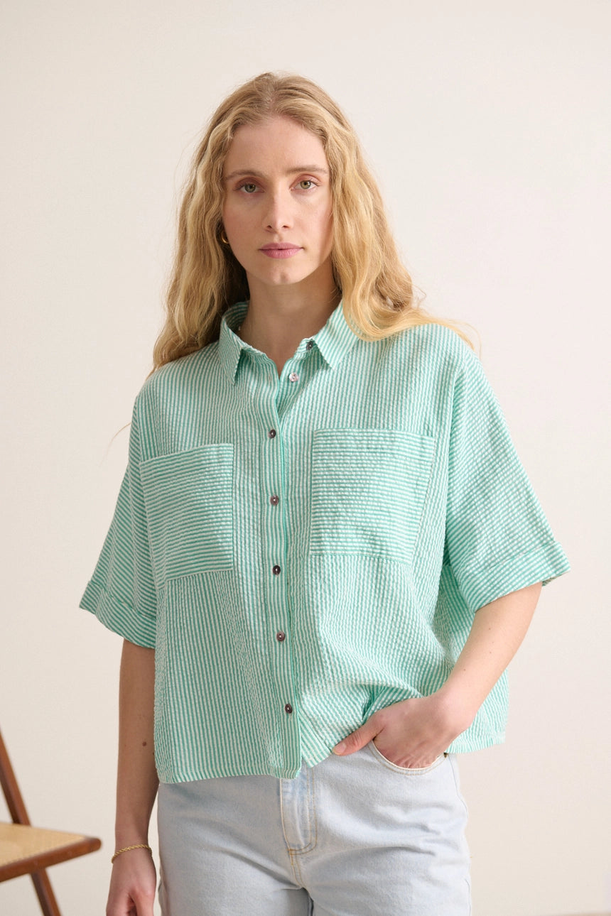Vernon Striped Crop Shirt in Green