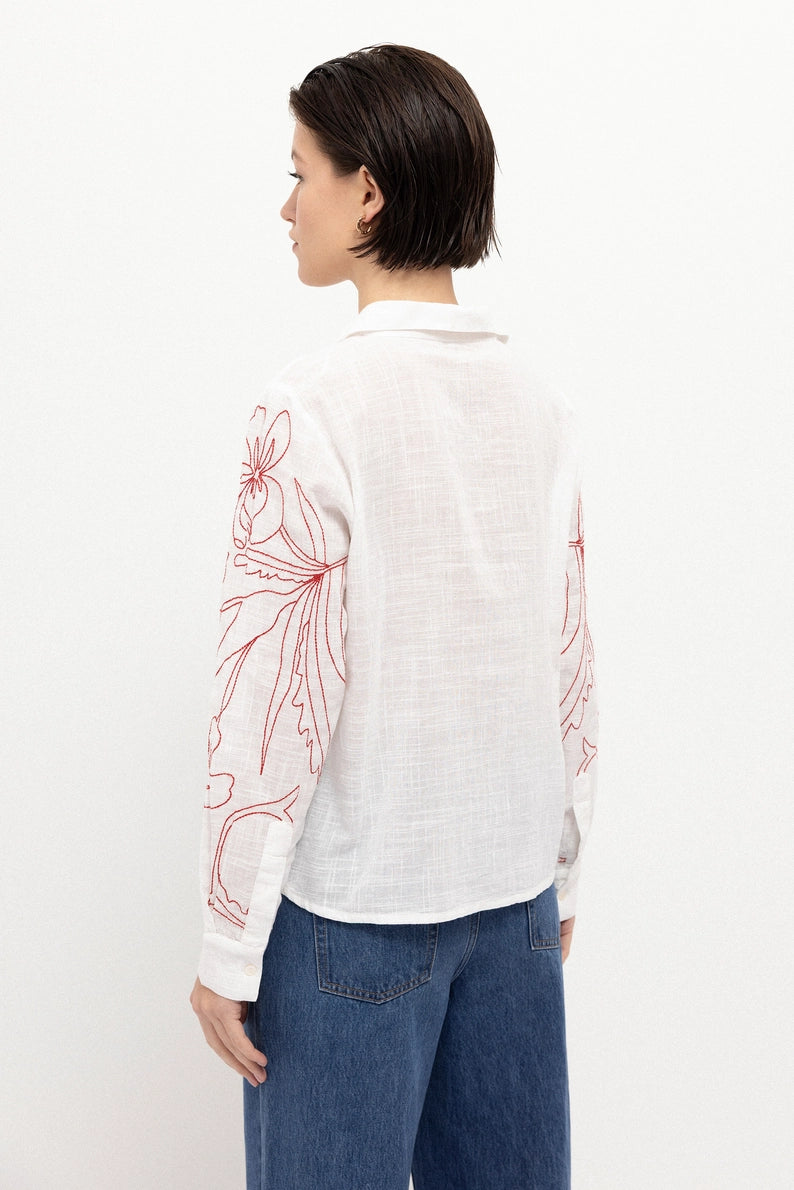 Embroidered Floral Cotton White Shirt