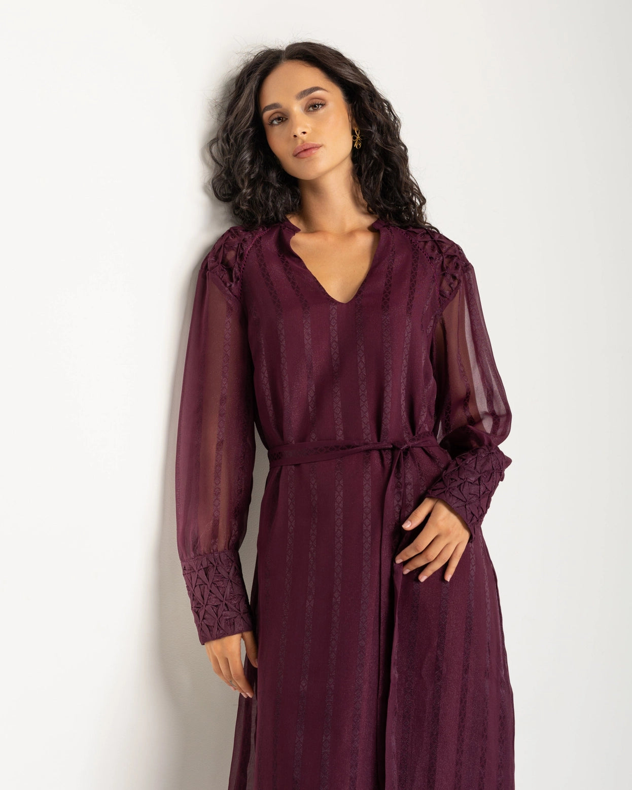 Orea Chiffon Midi Dress in Aubergine
