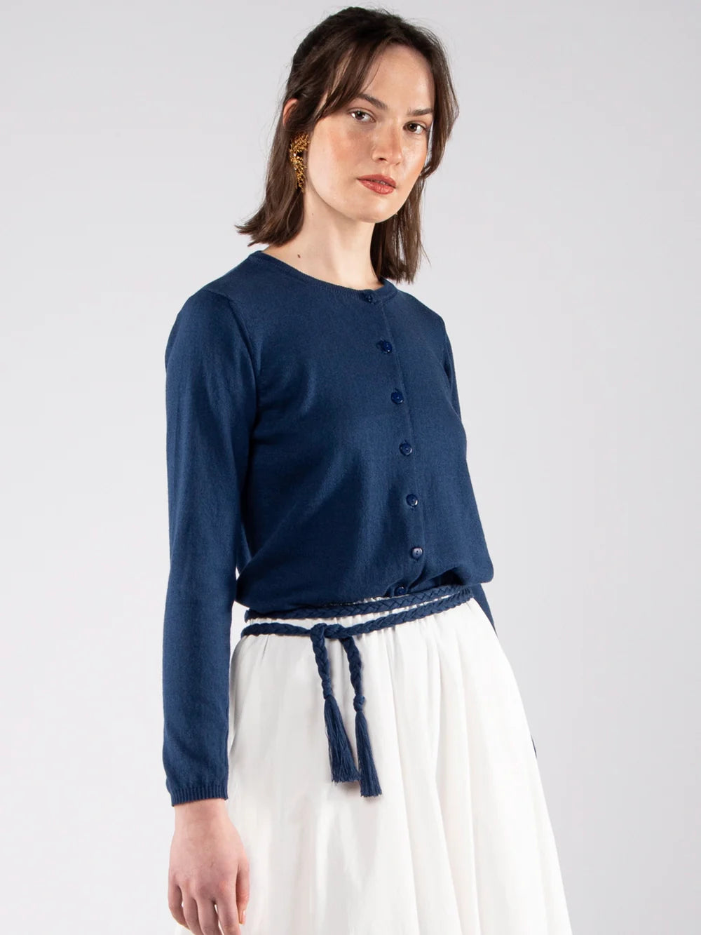Cotton Cardigan in Navy Blue