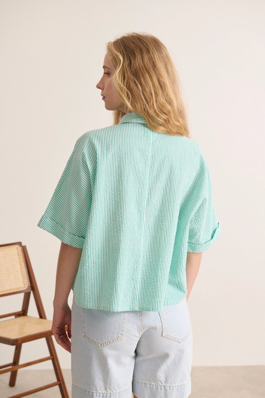 Vernon Striped Crop Shirt in Green