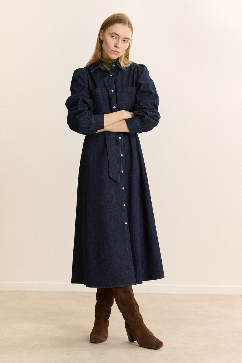 Babette Denim Shirt Dress in Dark Navy