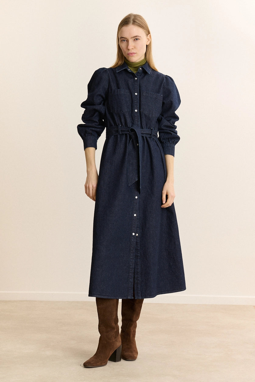 Babette Denim Shirt Dress in Dark Navy