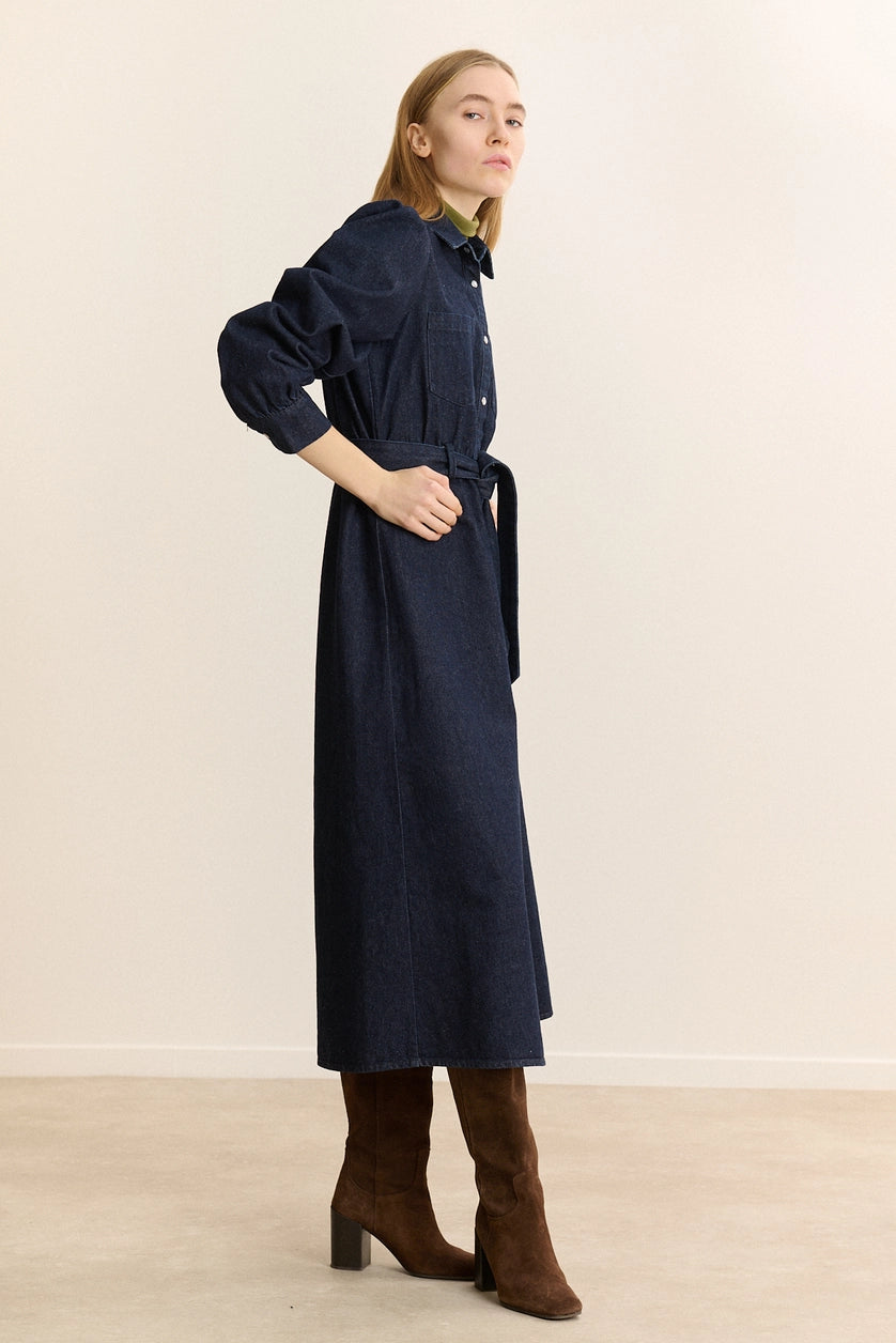 Babette Denim Shirt Dress in Dark Navy