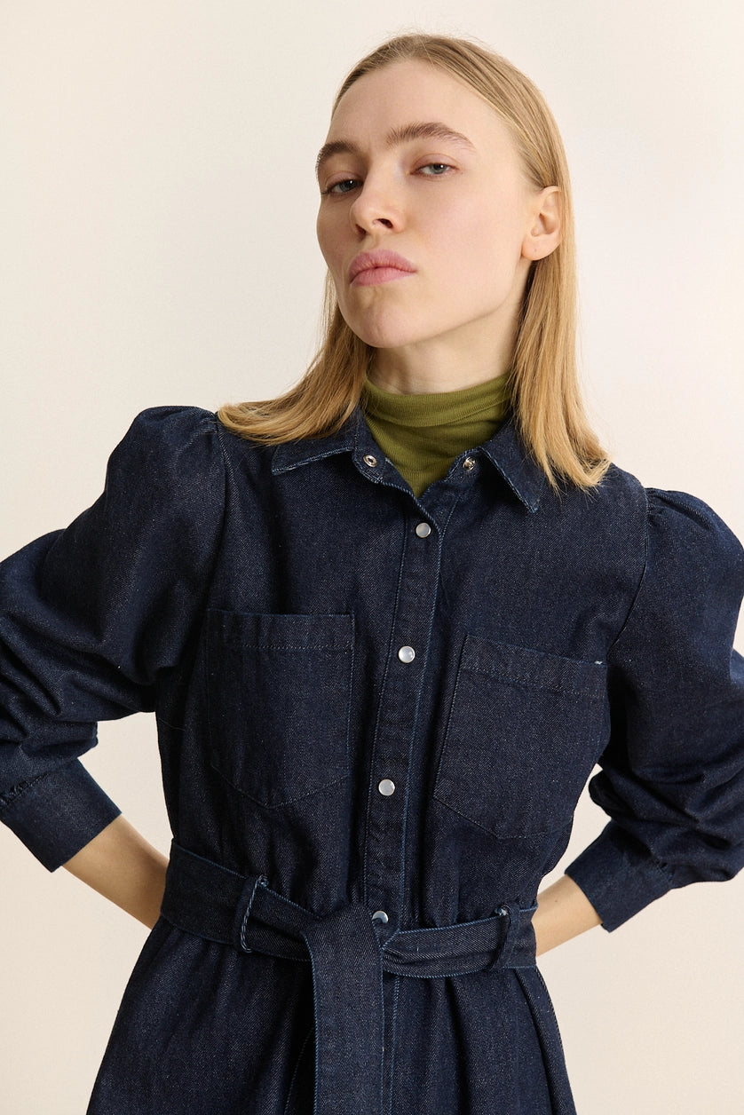 Babette Denim Shirt Dress in Dark Navy