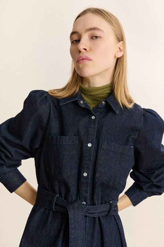 Babette Denim Shirt Dress in Dark Navy