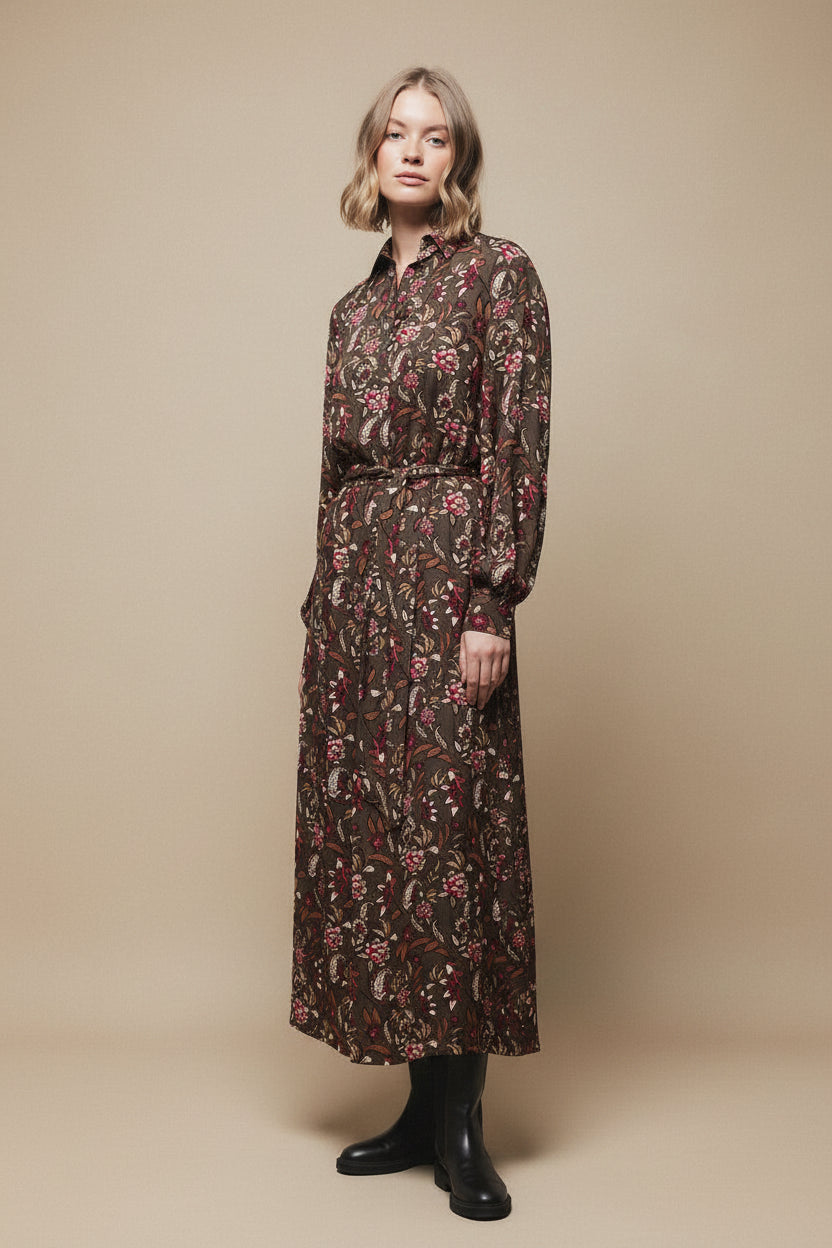 Midi Printed dress in Khaki