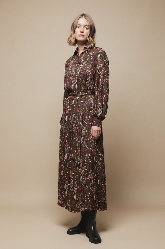 Midi Printed dress in Khaki