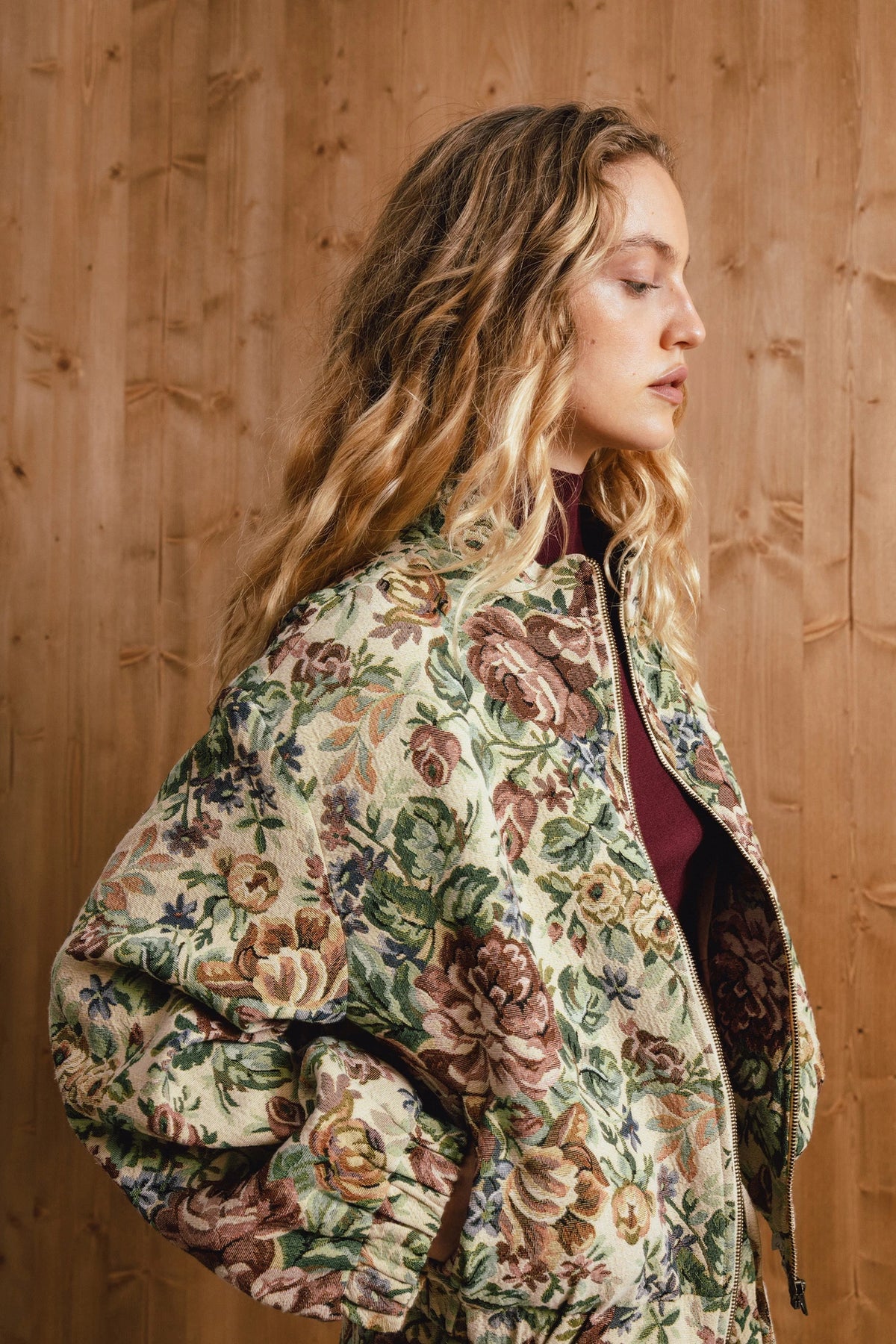 Floral Jacquard Bomber Jacket