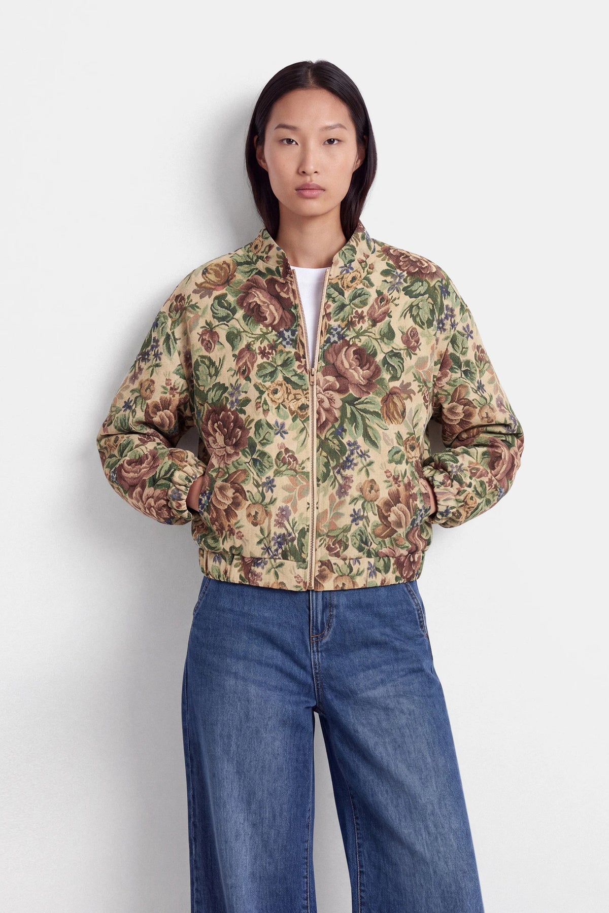Floral Jacquard Bomber Jacket