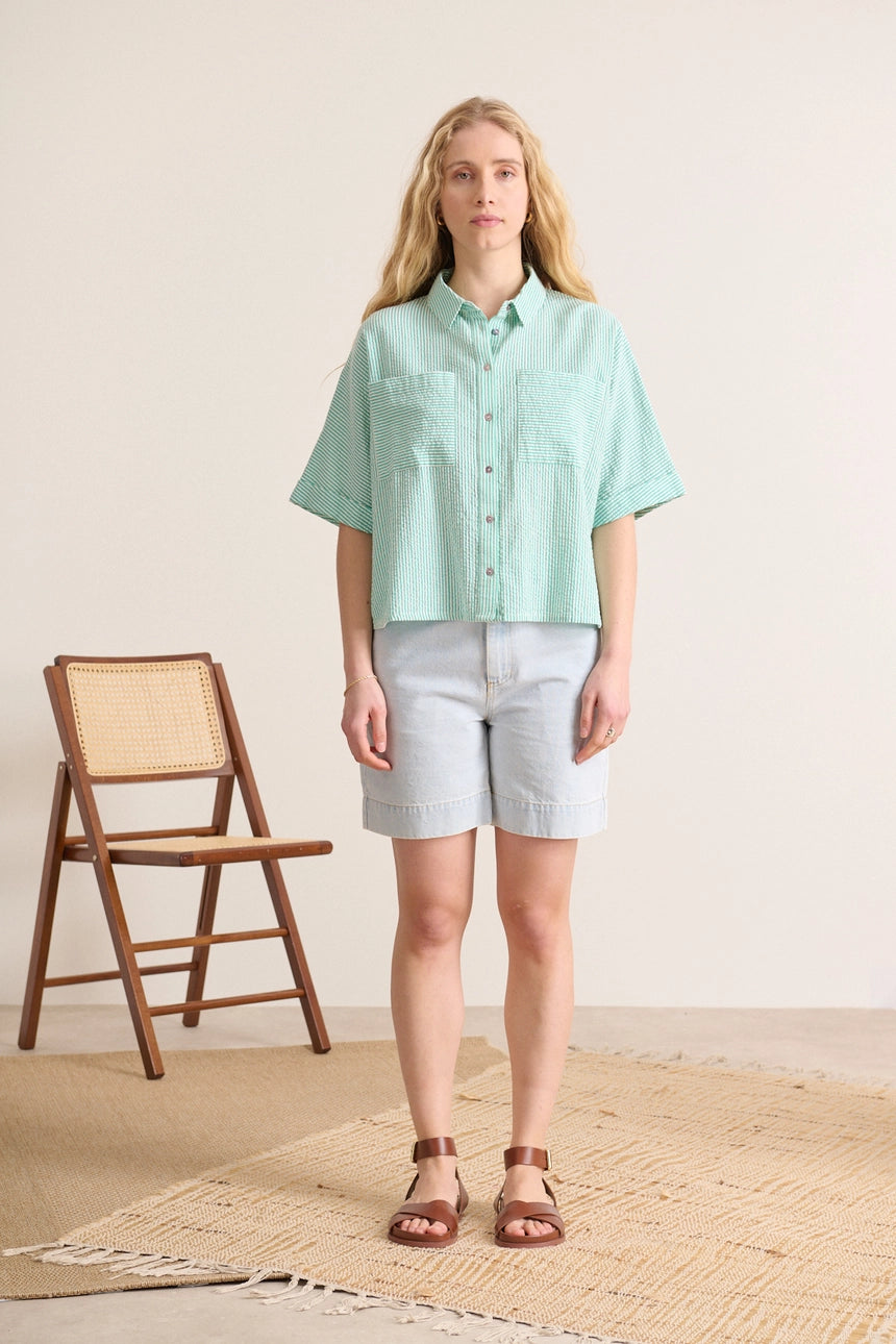 Vernon Striped Crop Shirt in Green