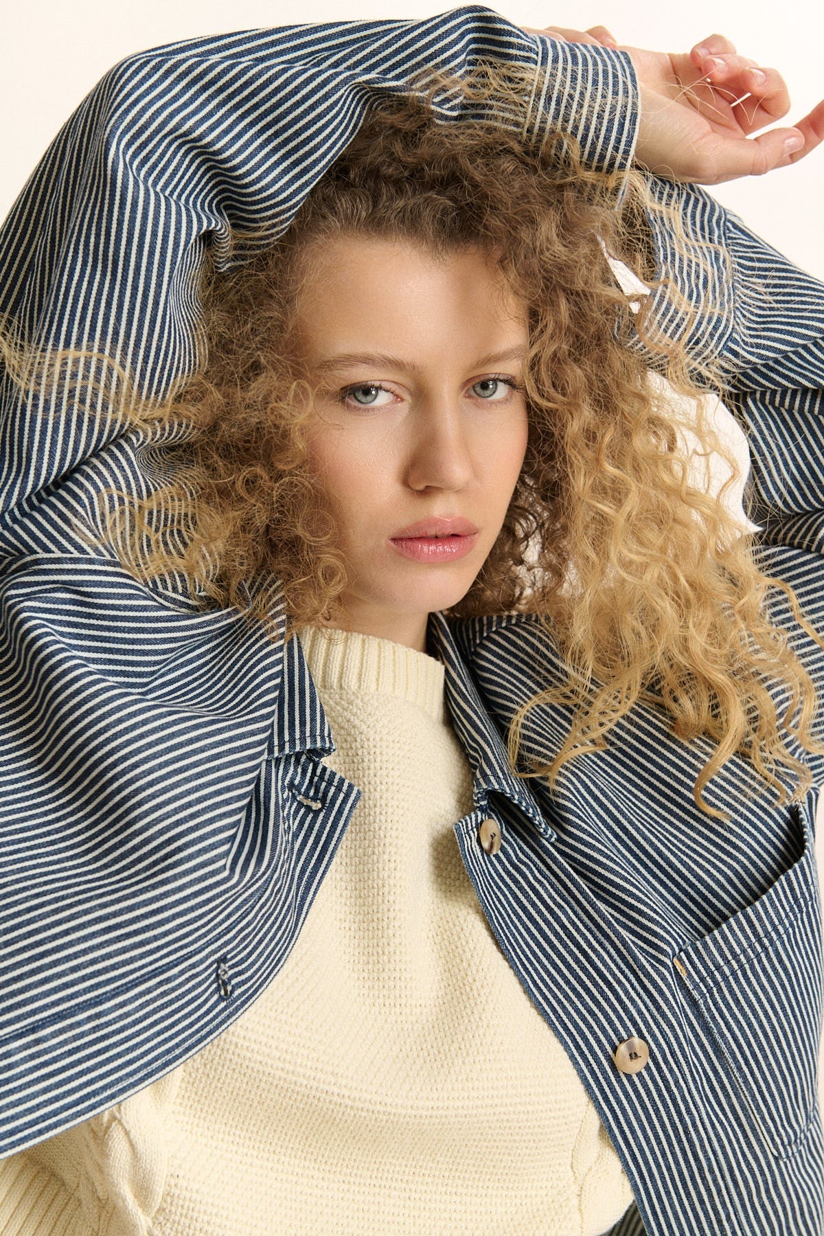 CLEO Striped Workwear Jacket in Navy