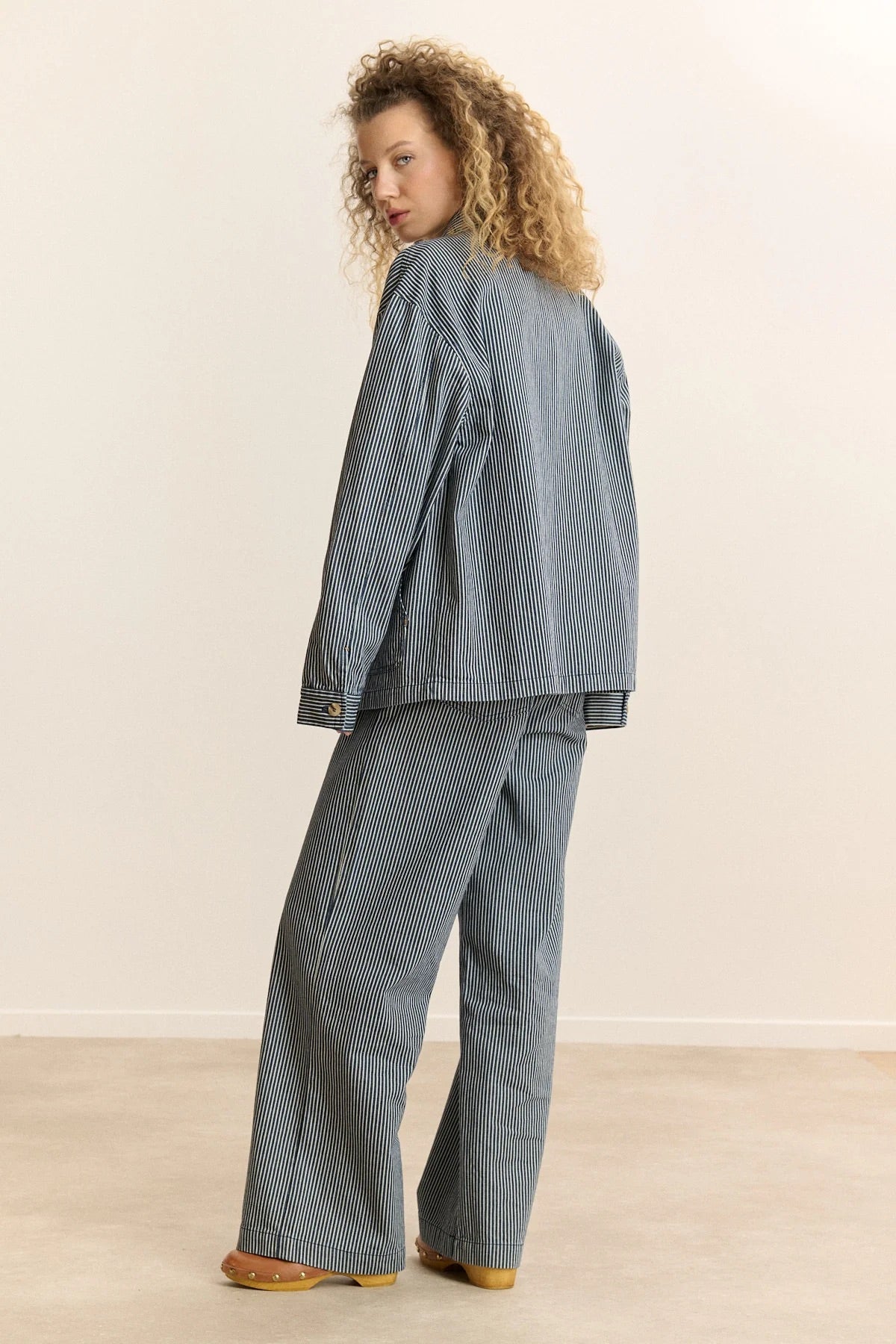 CLEO Striped Workwear Jacket in Navy