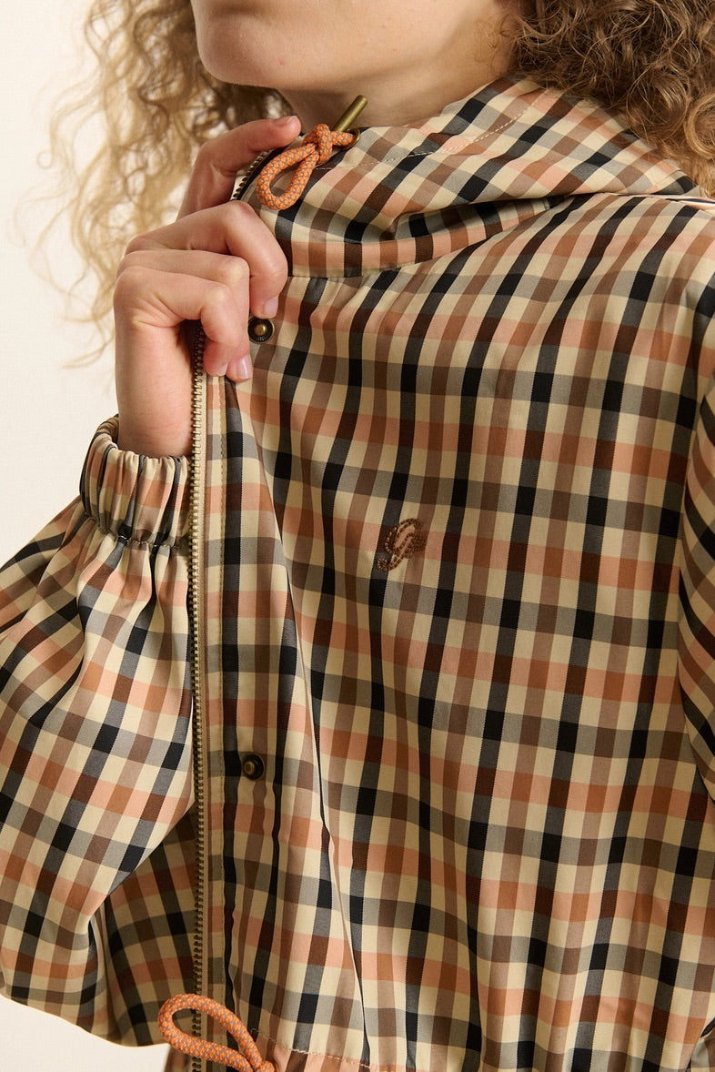 CLOVIS Checkered Trench Coat in Camel