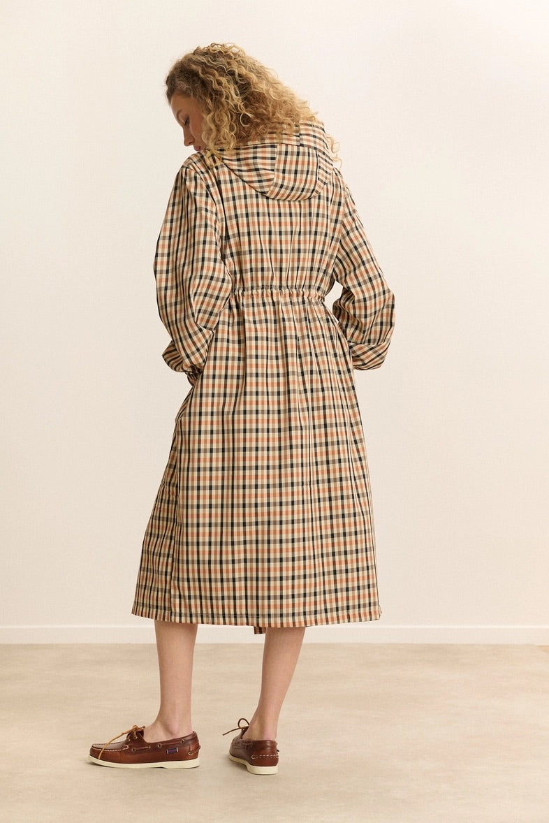 CLOVIS Checkered Trench Coat in Camel