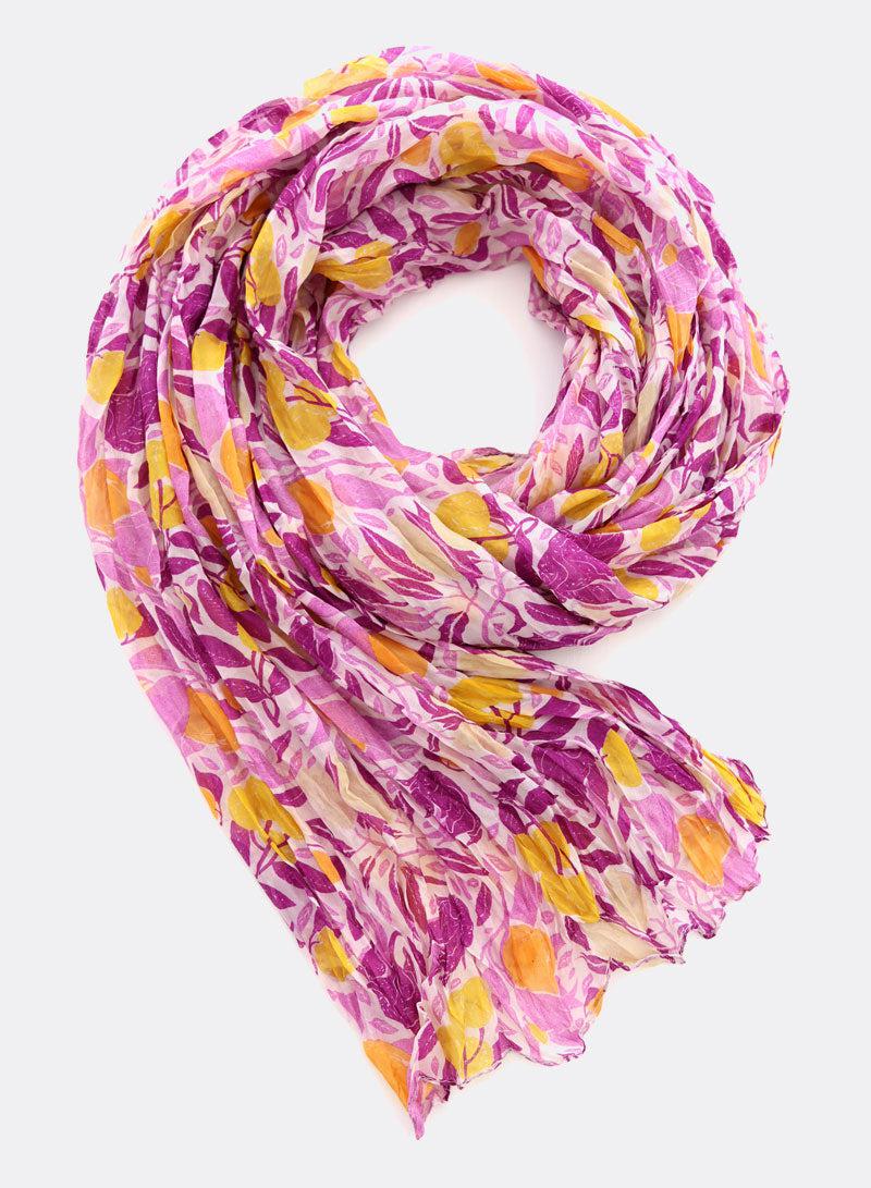 Tropical Purple-Lemon Silk Scarf by DJIAN