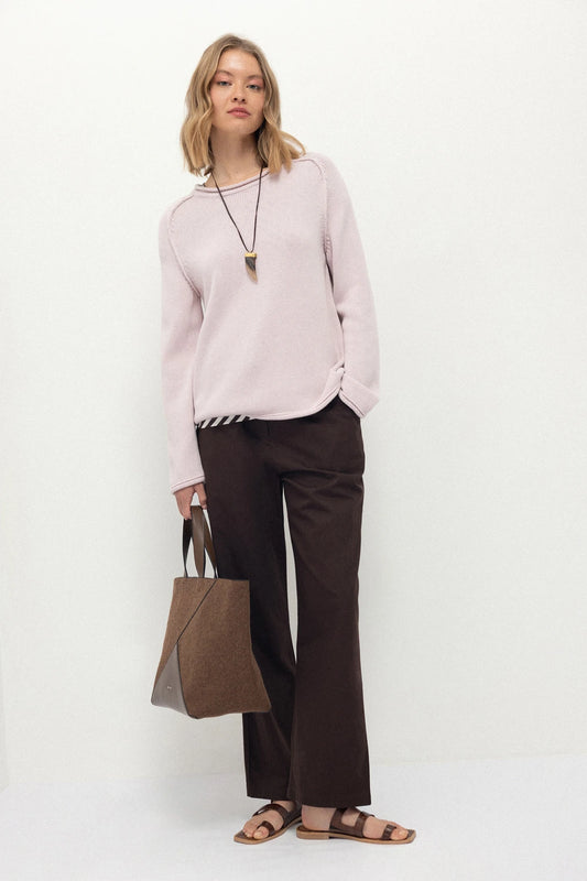 Cotton Plain Trousers in Brown