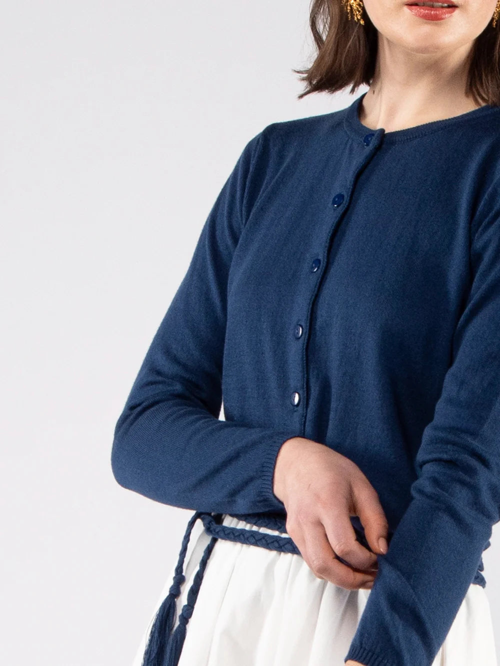 Cotton Cardigan in Navy Blue