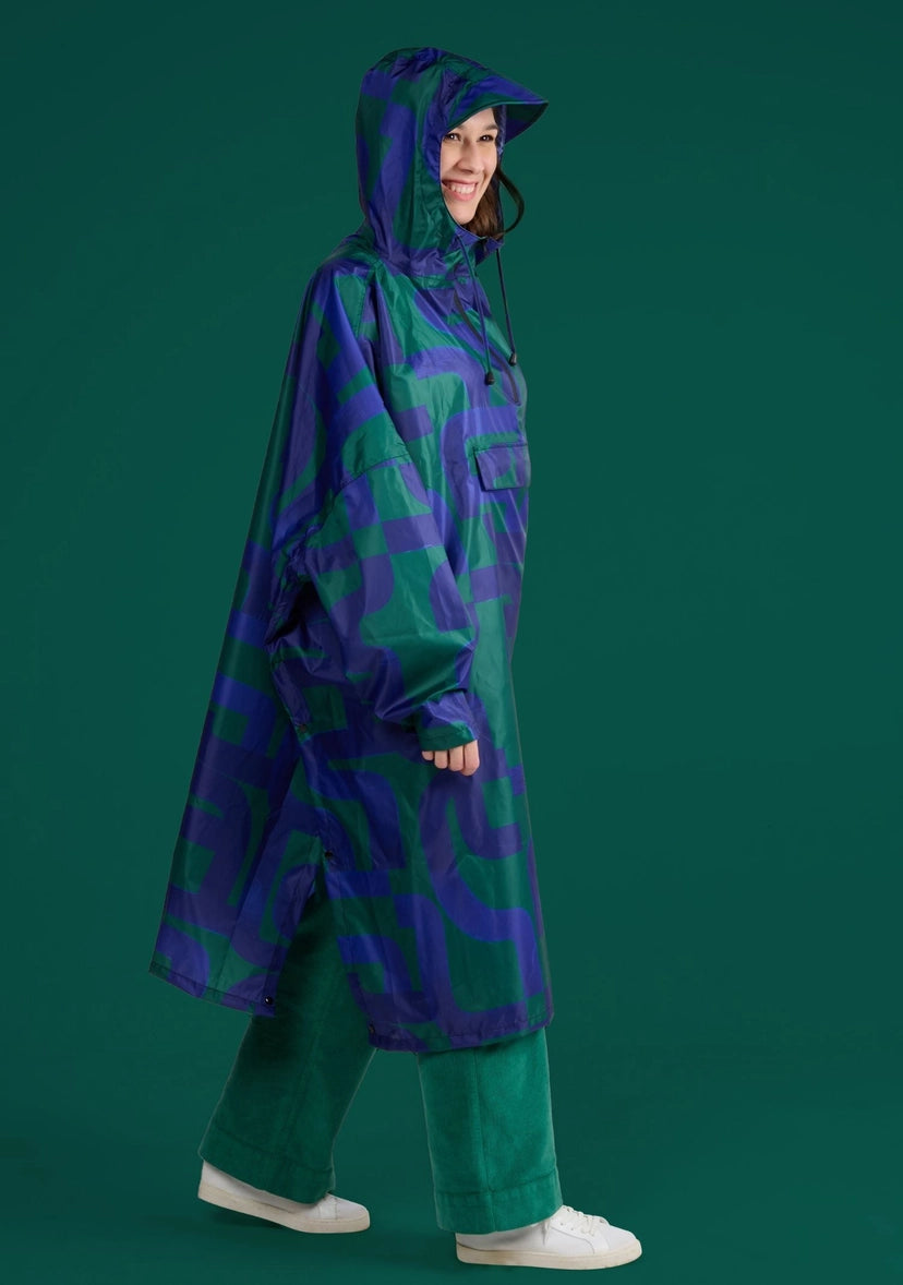 Bob Bobi Calligraphy Waterproof Rain Cape in Green