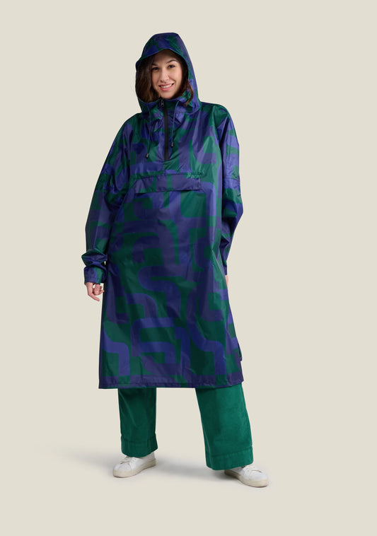 Bob Bobi Calligraphy Waterproof Rain Cape in Green