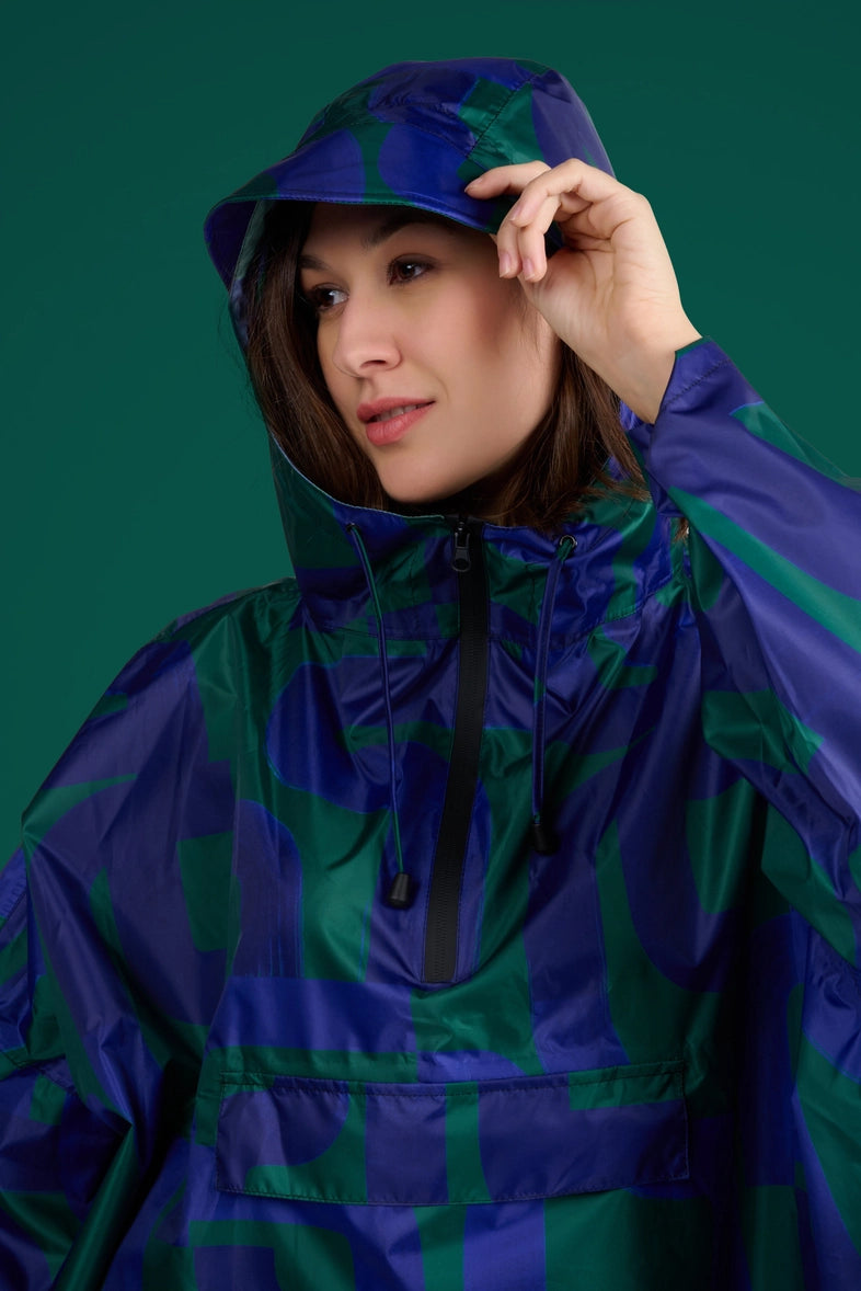 Bob Bobi Calligraphy Waterproof Rain Cape in Green
