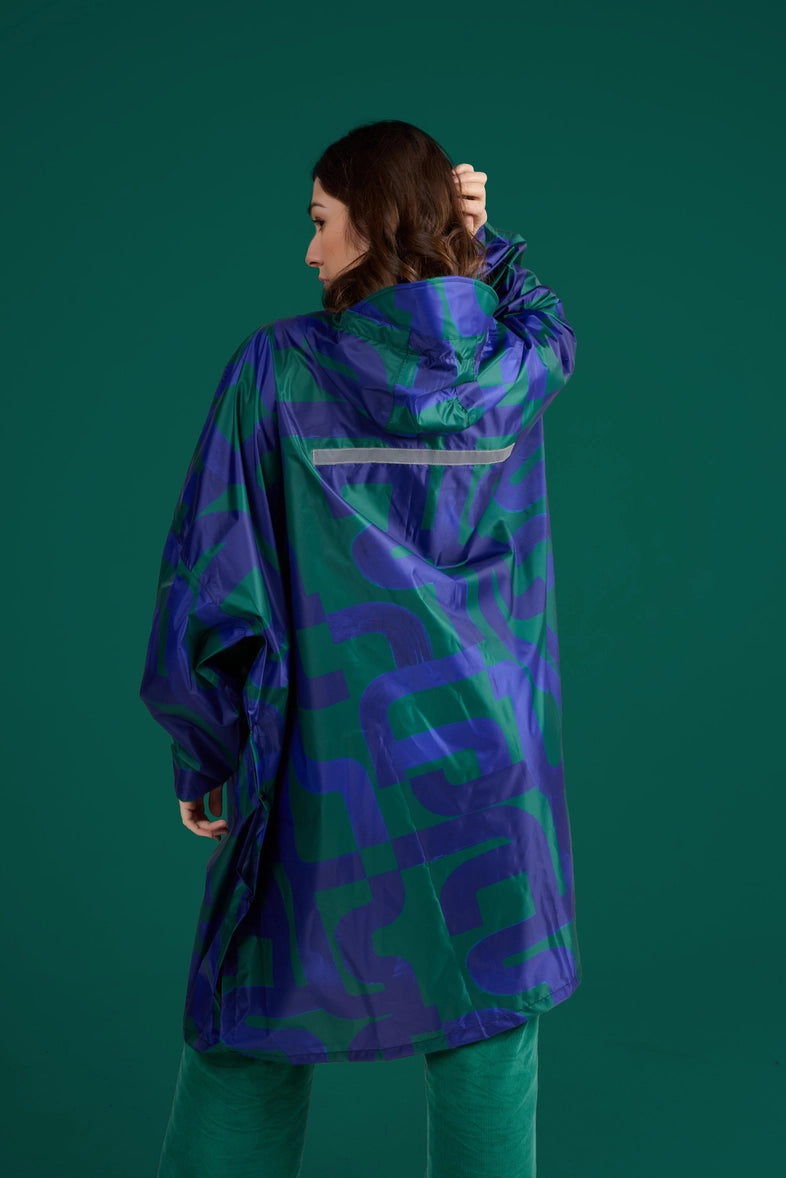 Bob Bobi Calligraphy Waterproof Rain Cape in Green
