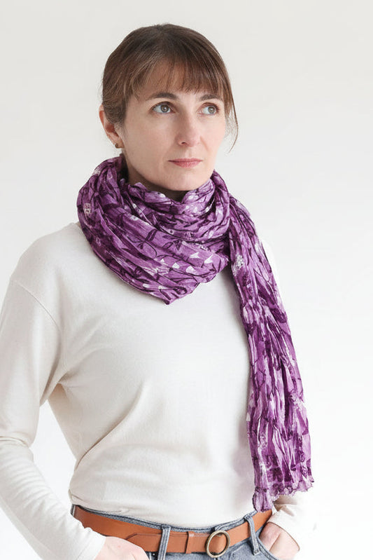 Floral Purple-white Silk Scarf by DJIAN
