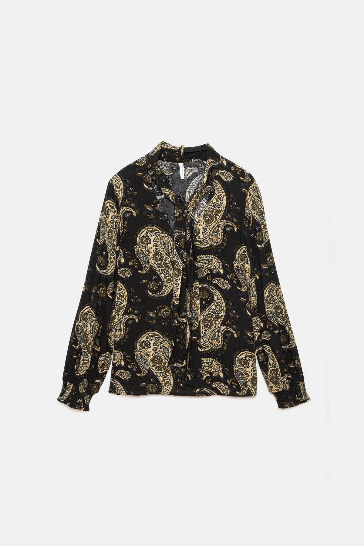 Paisley Print Tie-Neck Blouse in Black