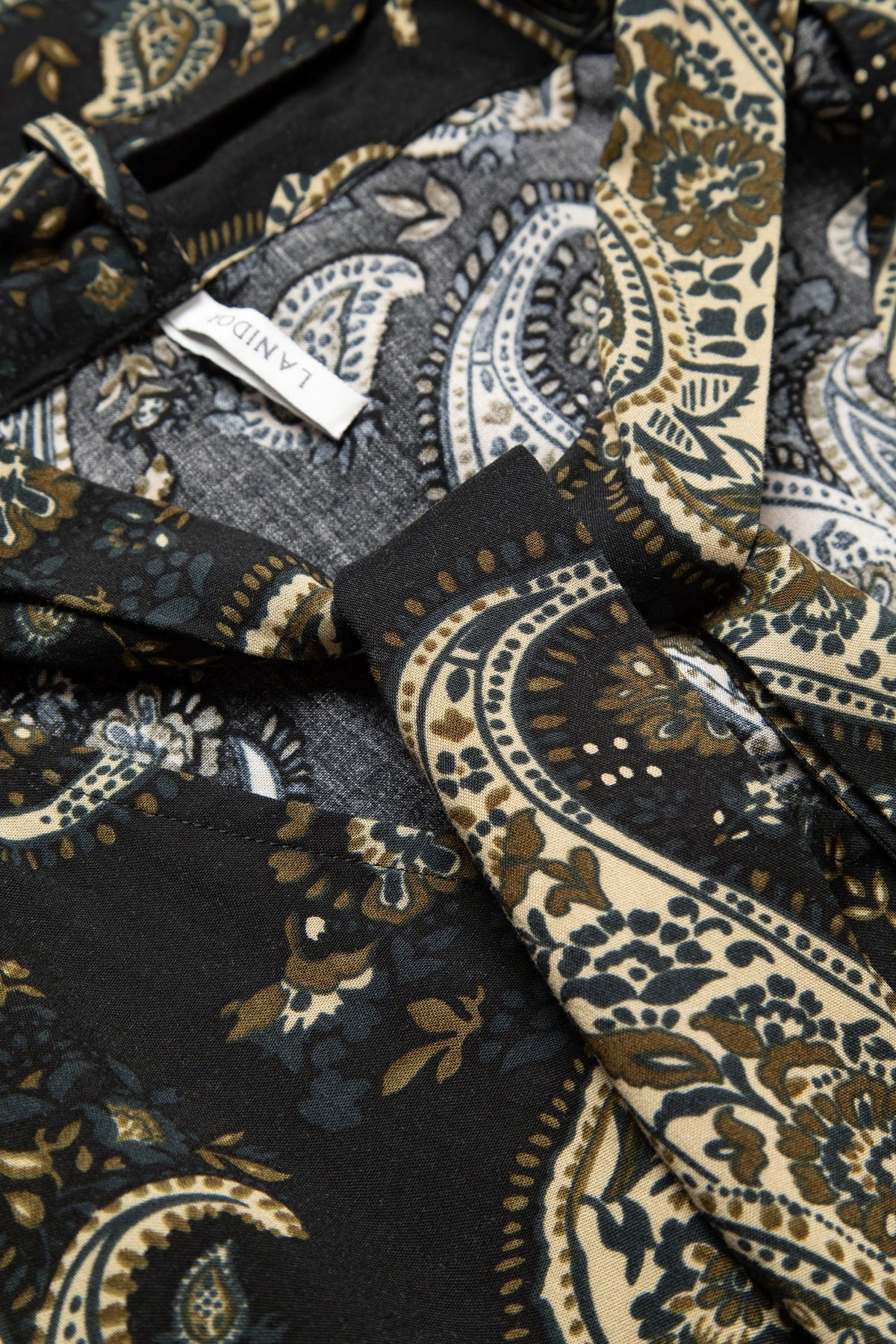 Paisley Print Tie-Neck Blouse in Black